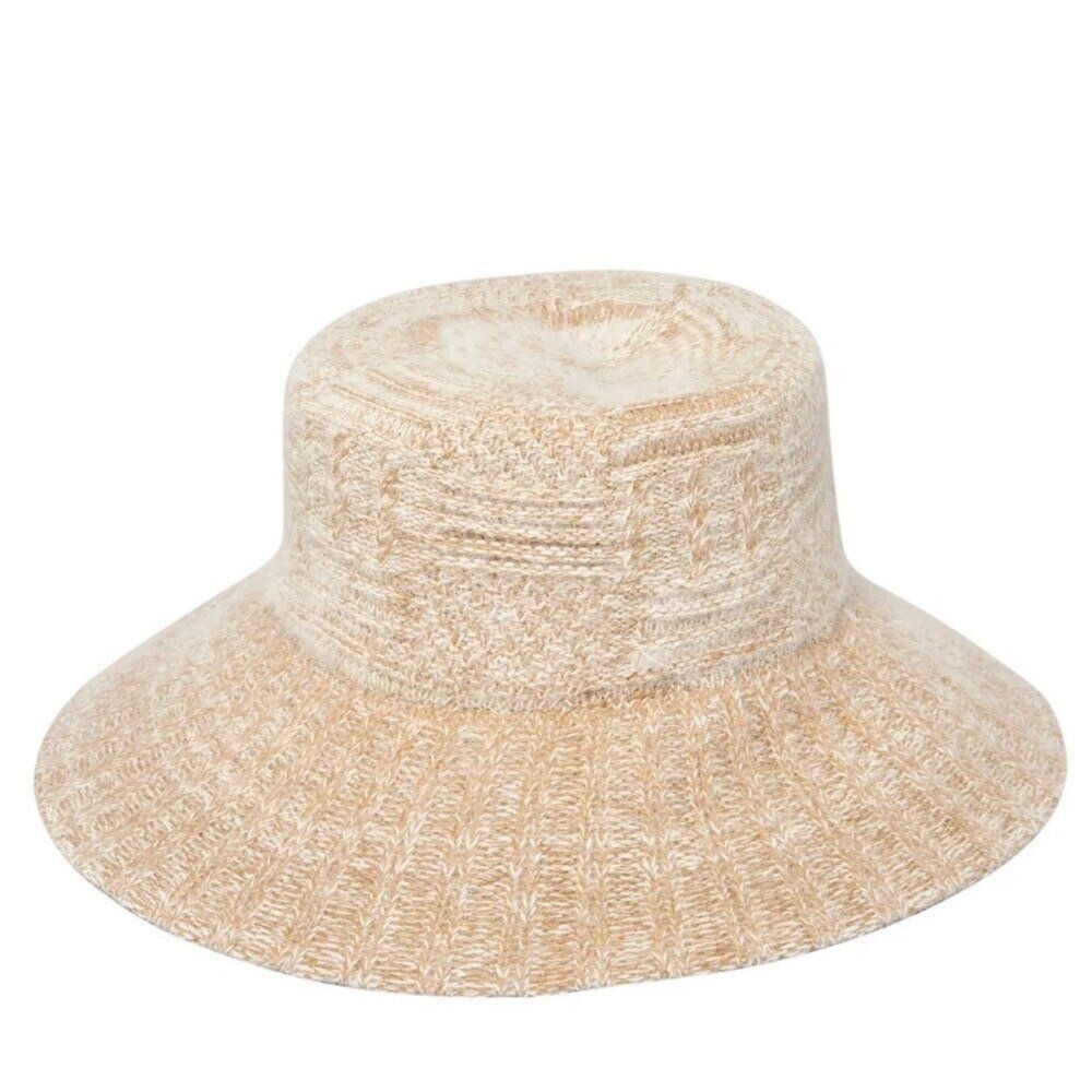 San Diego‎ Hat Company Womens Tan Beige Cable Knit Wide Brim Sun Hat Fedora OS